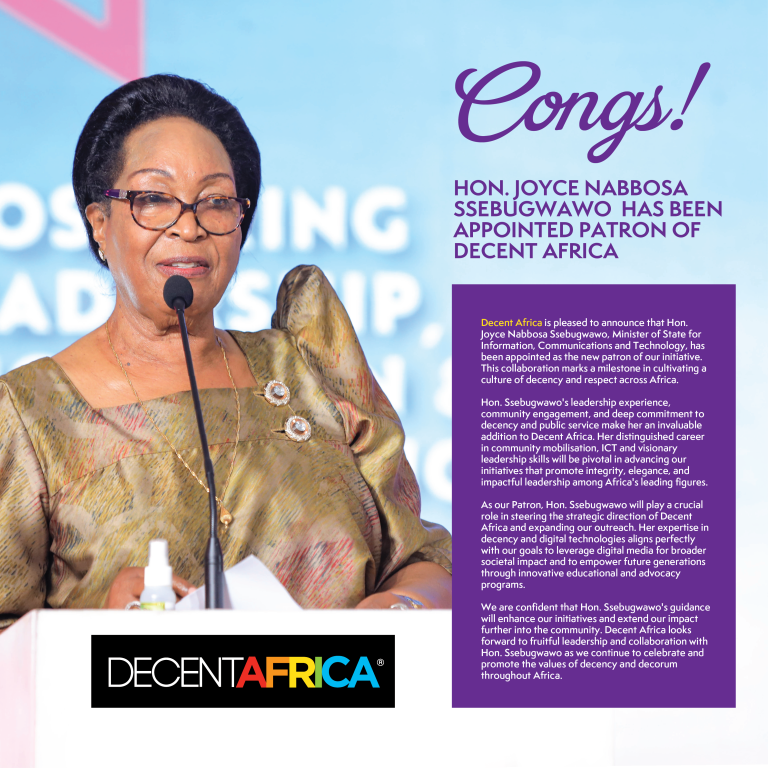 Hon. Joyce Nabbosa Ssebugwawo Named as Patron of Decent Africa